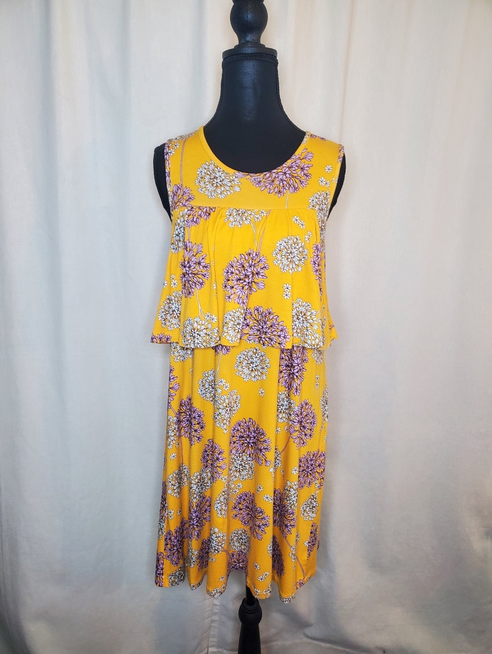 a.n.a Yellow Sleeveless Floral Midi Dress with Purple & White Blooms